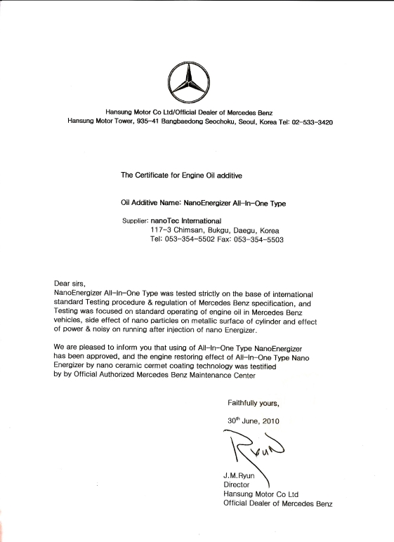 Approved by Official Authorized Mercedes Benz Maintainance Center
